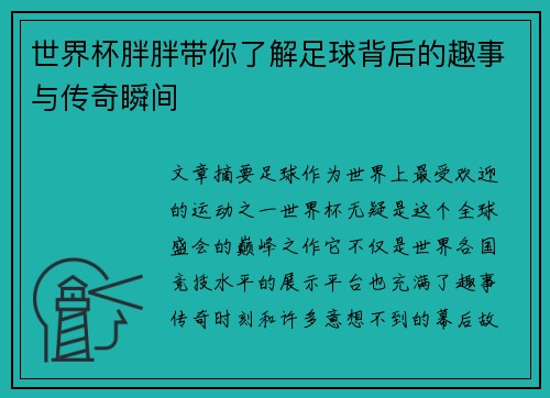 世界杯胖胖带你了解足球背后的趣事与传奇瞬间